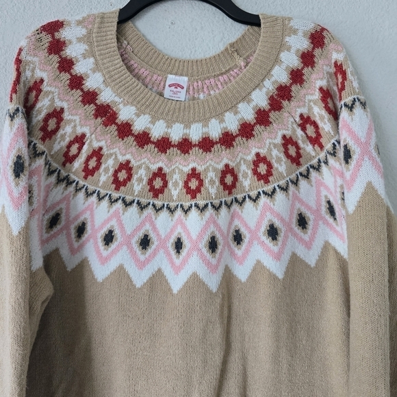 Holiday Time Sweater Women 2X Plus Long Sleeve Grannycore Tan Red Fair Isle New - Picture 7 of 15